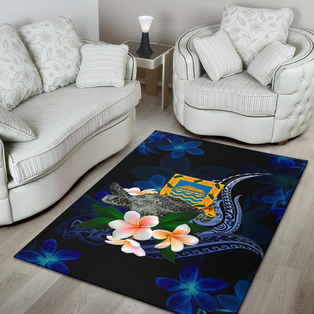 Tuvalu Polynesian Area Rug - Turtle With Plumeria Flowers