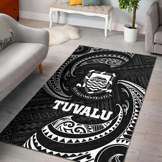 Tuvalu Polynesian Area Rug - White Tribal Wave