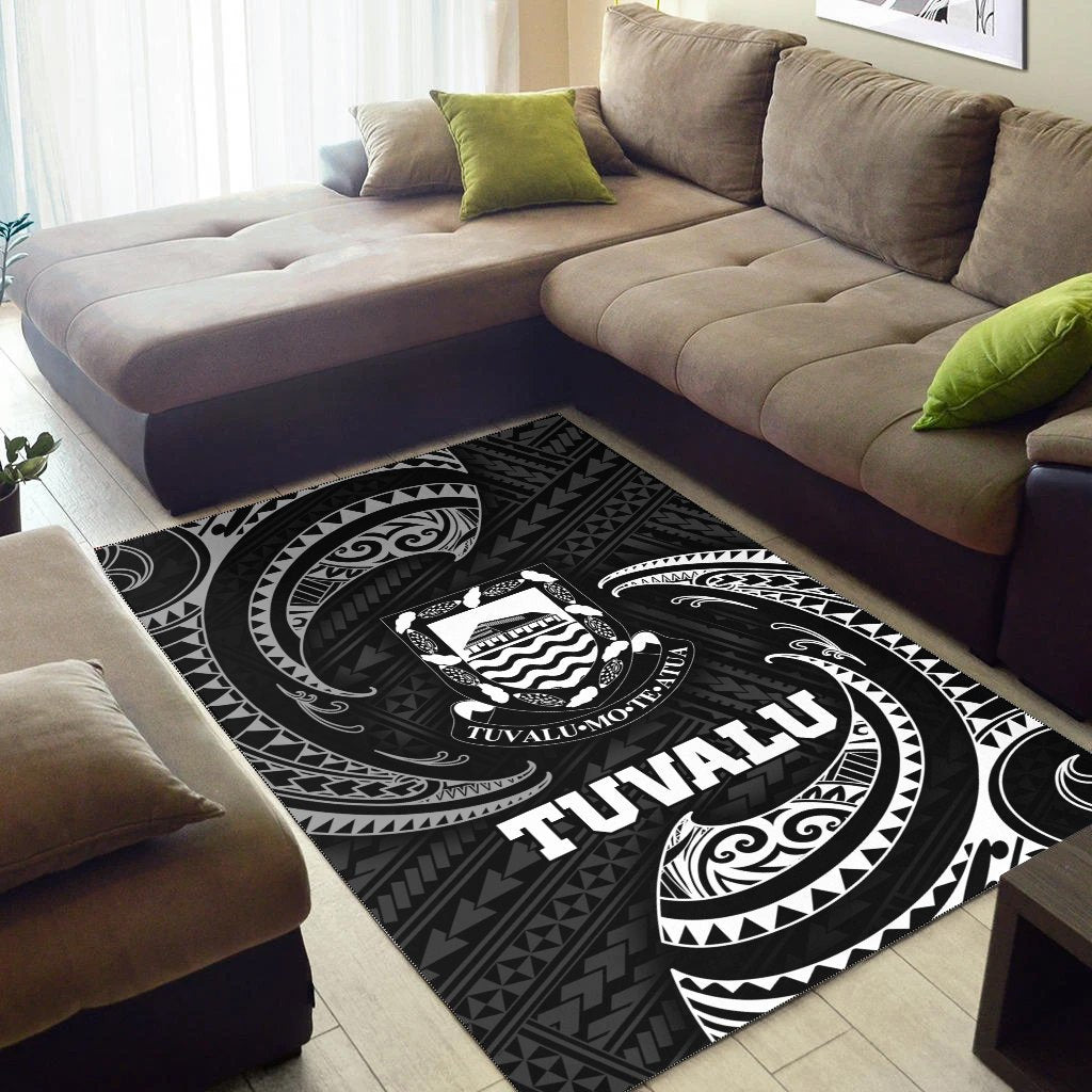Tuvalu Polynesian Area Rug - White Tribal Wave