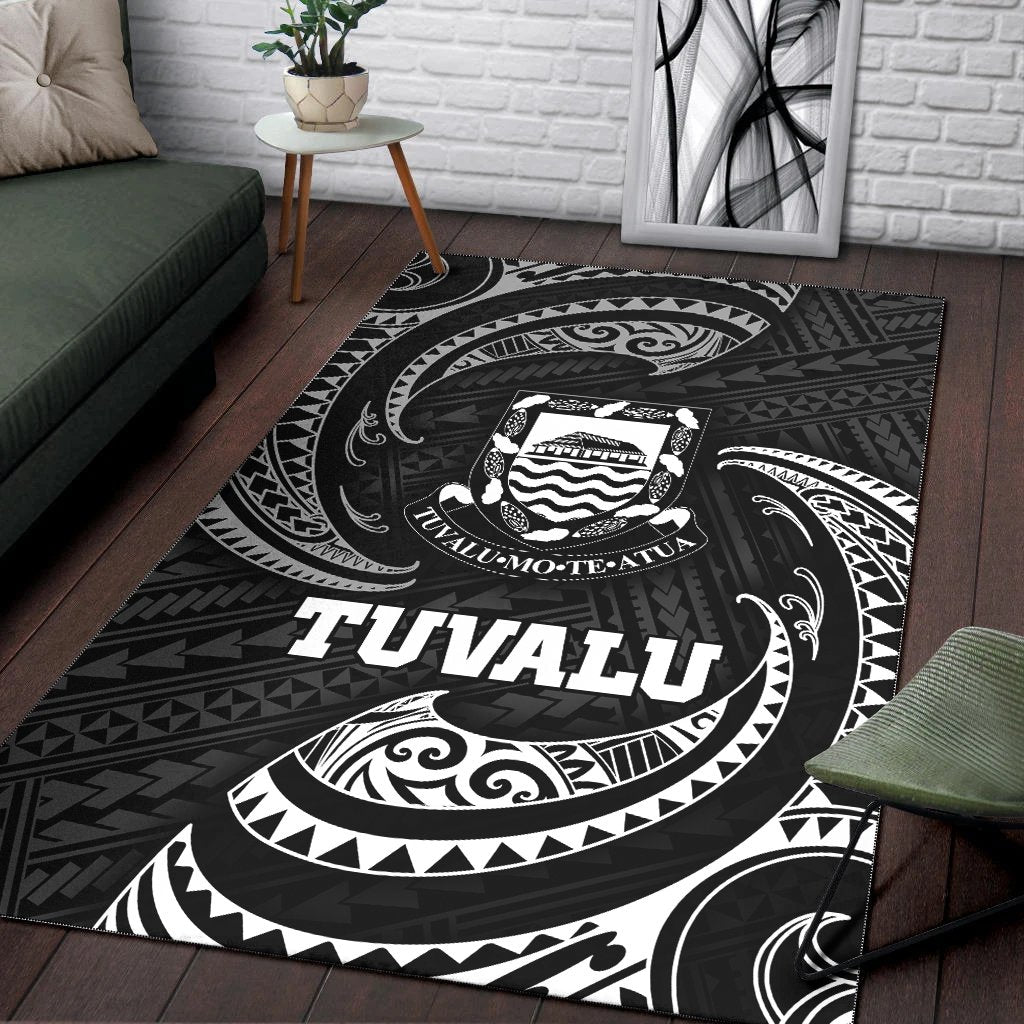 Tuvalu Polynesian Area Rug - White Tribal Wave