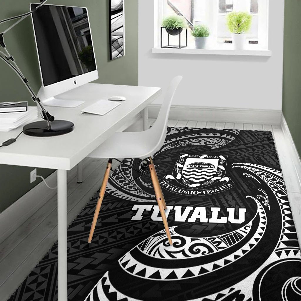 Tuvalu Polynesian Area Rug - White Tribal Wave