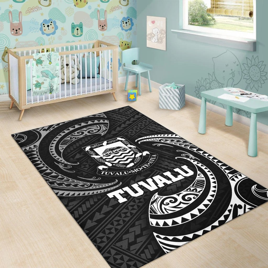 Tuvalu Polynesian Area Rug - White Tribal Wave