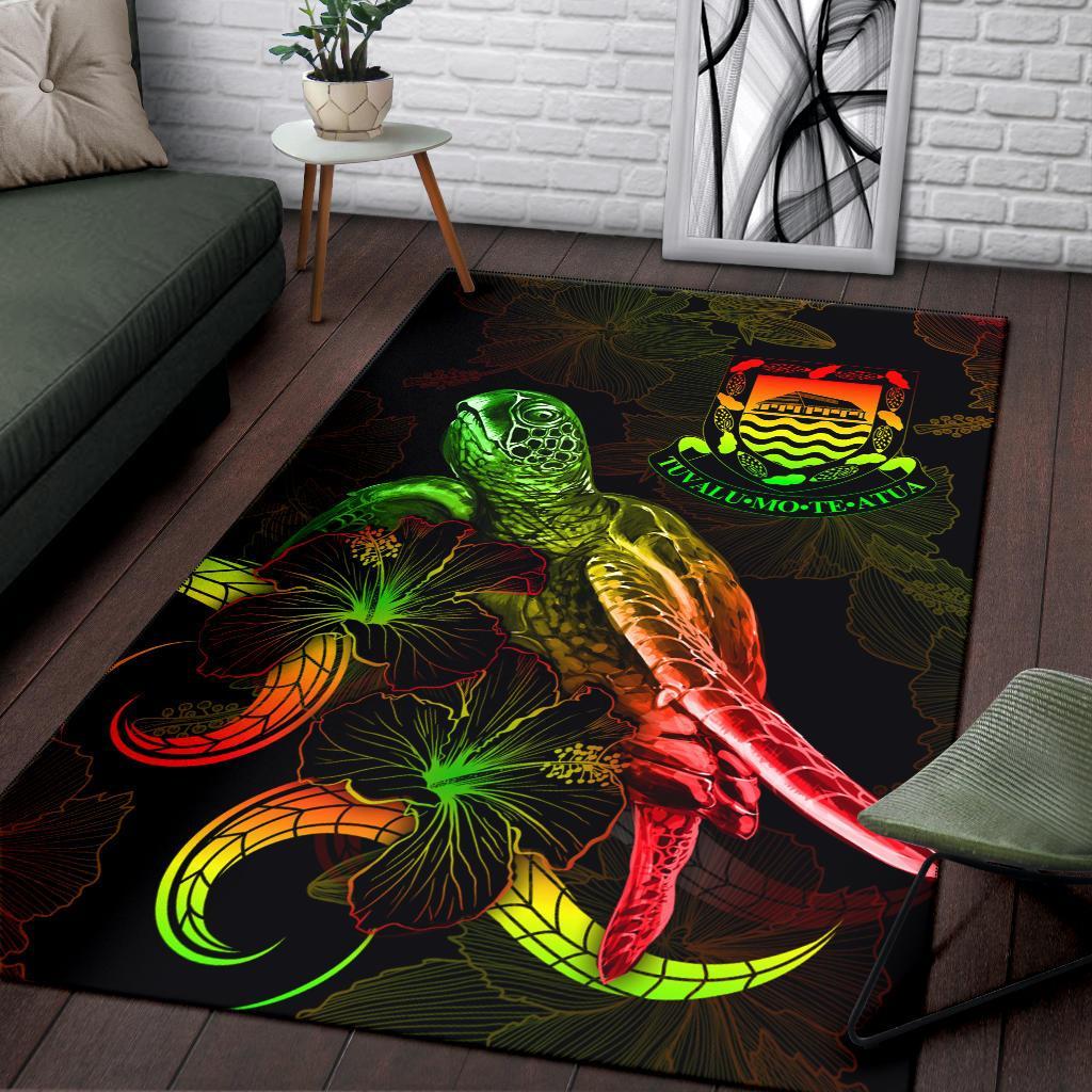 Tuvalu Polynesian Area Rugs - Turtle With Blooming Hibiscus Reggae