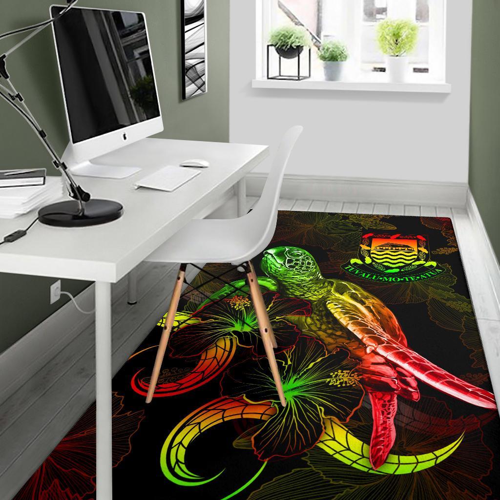 Tuvalu Polynesian Area Rugs - Turtle With Blooming Hibiscus Reggae