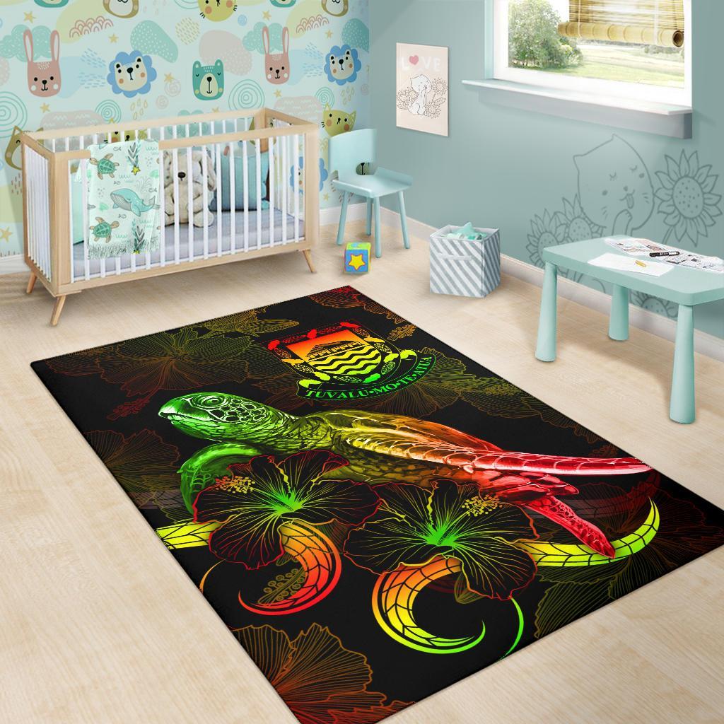 Tuvalu Polynesian Area Rugs - Turtle With Blooming Hibiscus Reggae