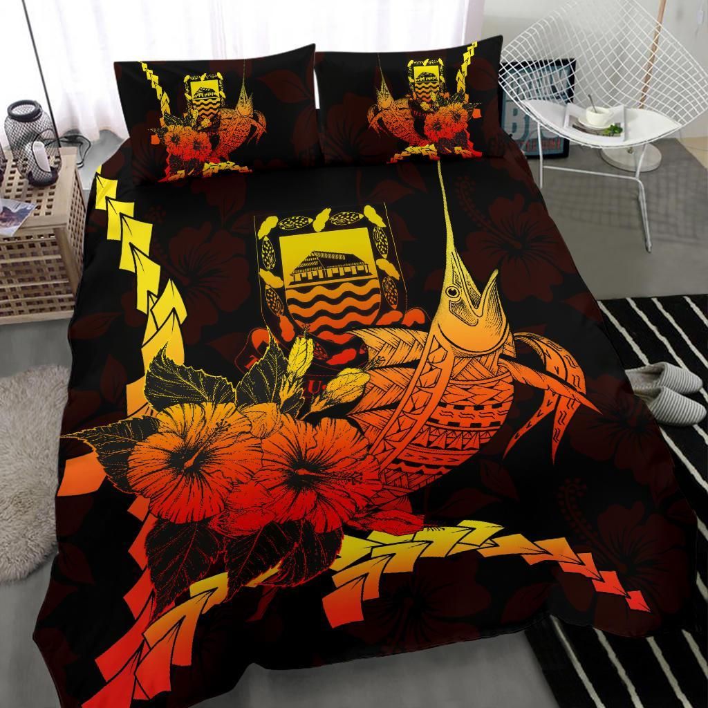 Tuvalu Polynesian Bedding Set - Swordfish With Hibiscus