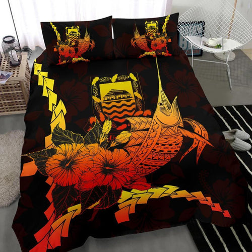Tuvalu Polynesian Bedding Set - Swordfish With Hibiscus
