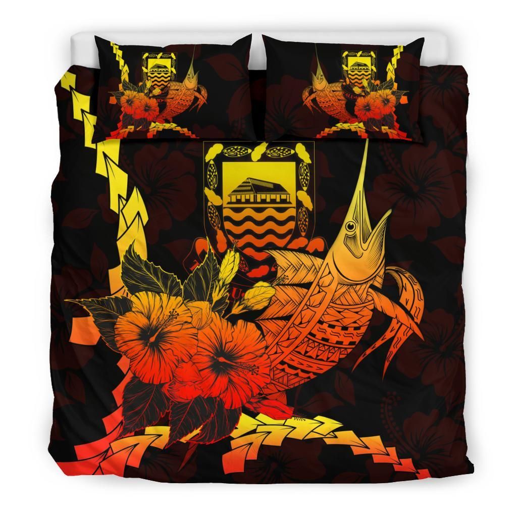 Tuvalu Polynesian Bedding Set - Swordfish With Hibiscus