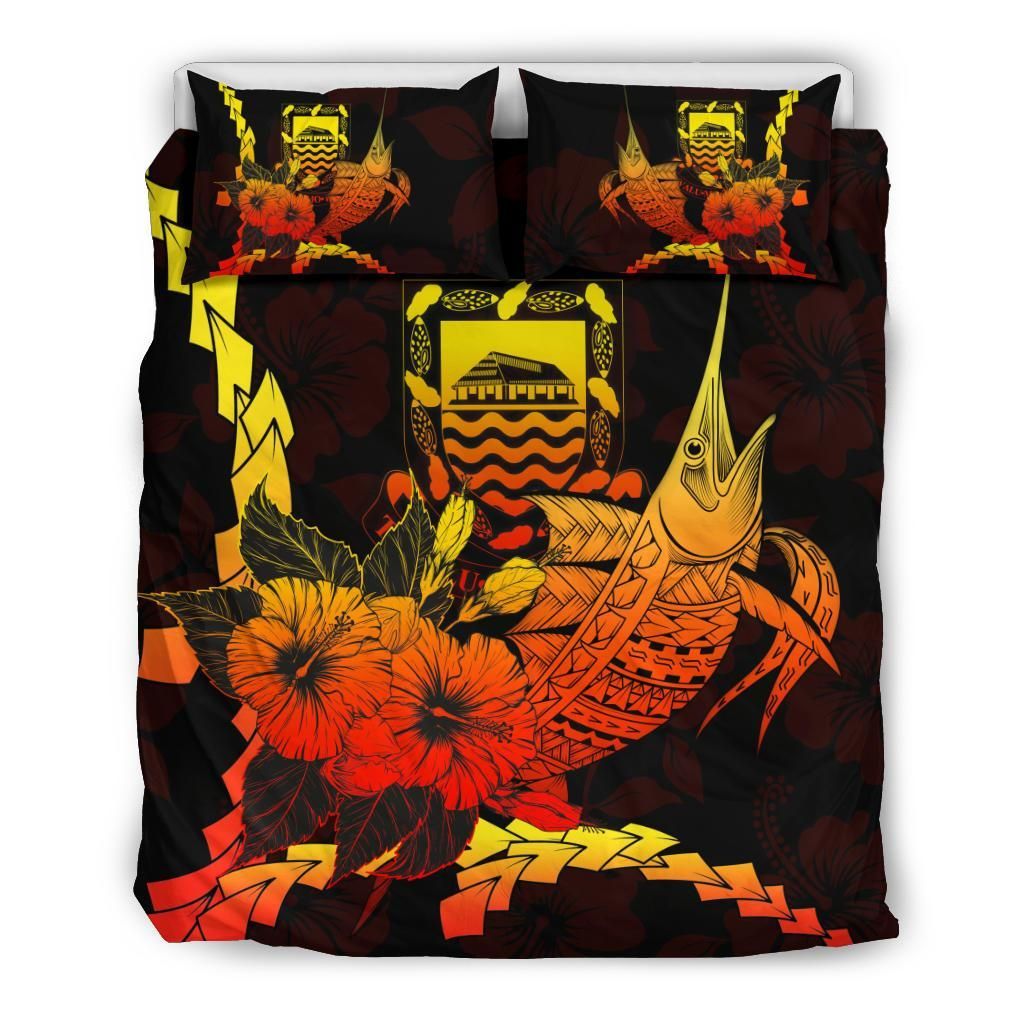 Tuvalu Polynesian Bedding Set - Swordfish With Hibiscus