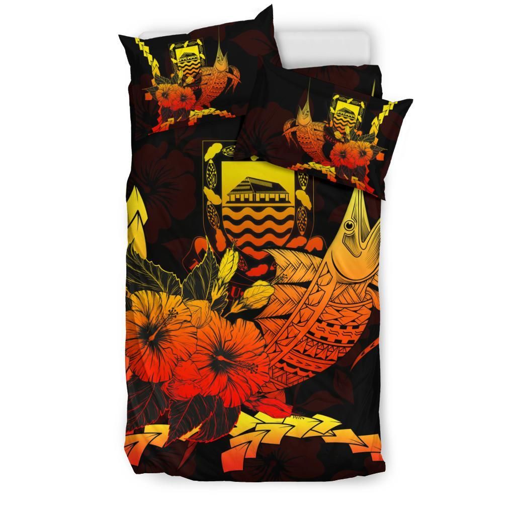 Tuvalu Polynesian Bedding Set - Swordfish With Hibiscus
