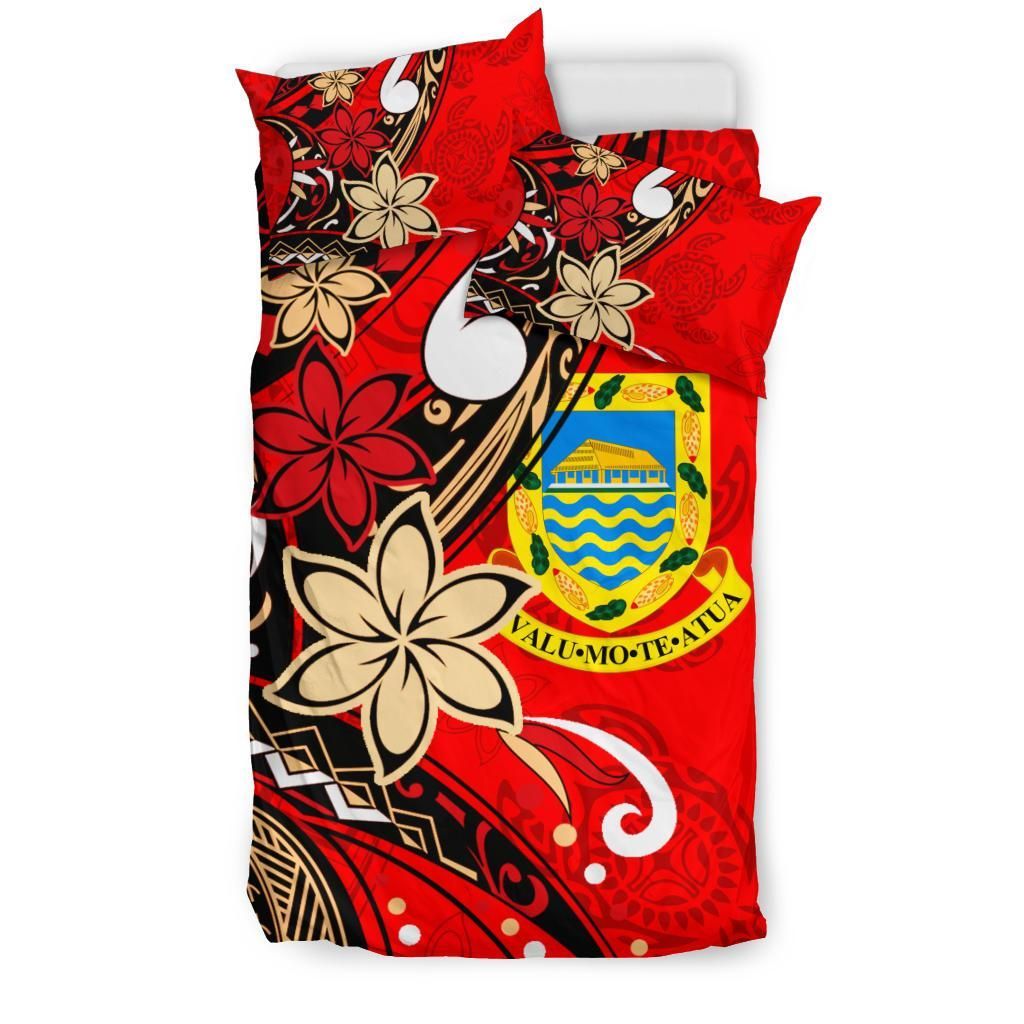 Tuvalu Polynesian Bedding Set - Tribal Flower With Special Turtles Red Color