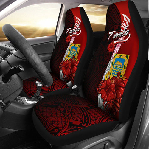 Tuvalu Polynesian Car Seat Covers - Coat Of Arm With Hibiscus
