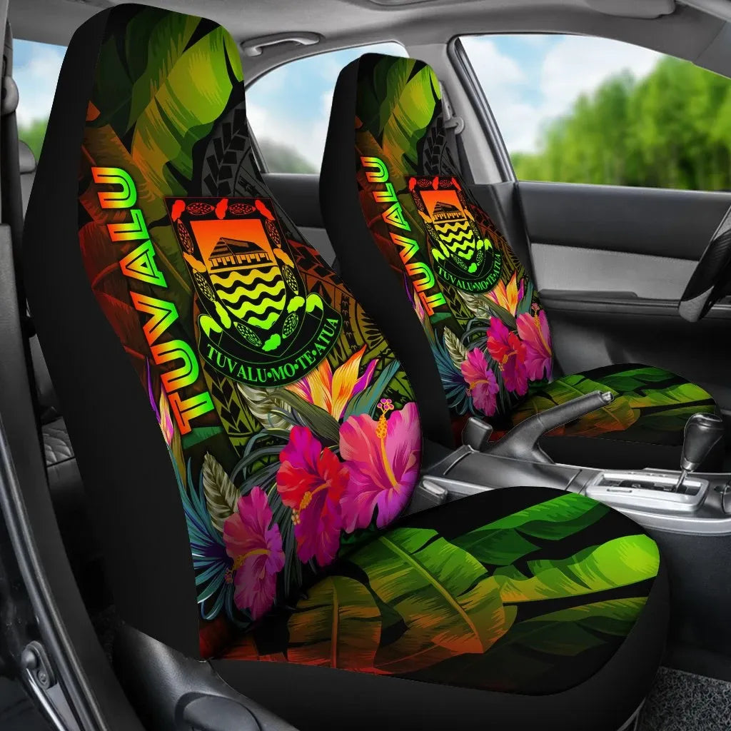 Tuvalu Polynesian Car Seat Covers -  Hibiscus and Banana Leaves
