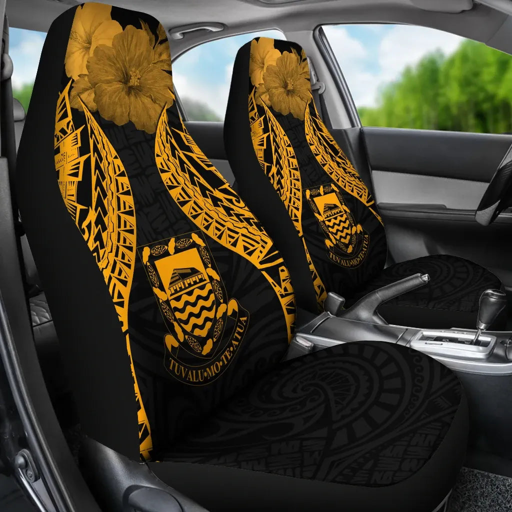Tuvalu Polynesian Car Seat Covers Pride Seal And Hibiscus Gold