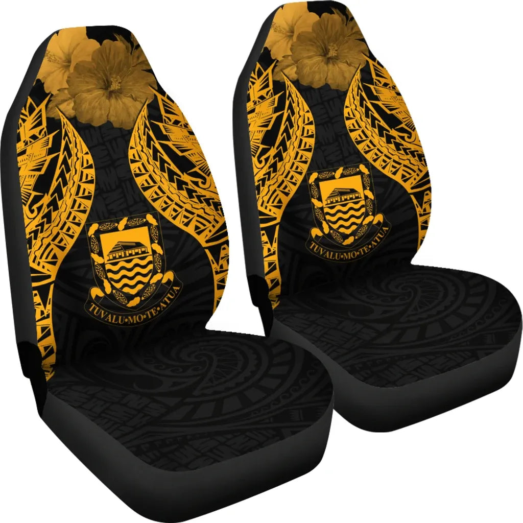 Tuvalu Polynesian Car Seat Covers Pride Seal And Hibiscus Gold