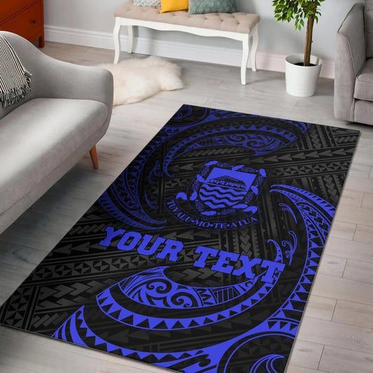 Tuvalu Polynesian Custom Personalised Area Rug - Blue Tribal Wave