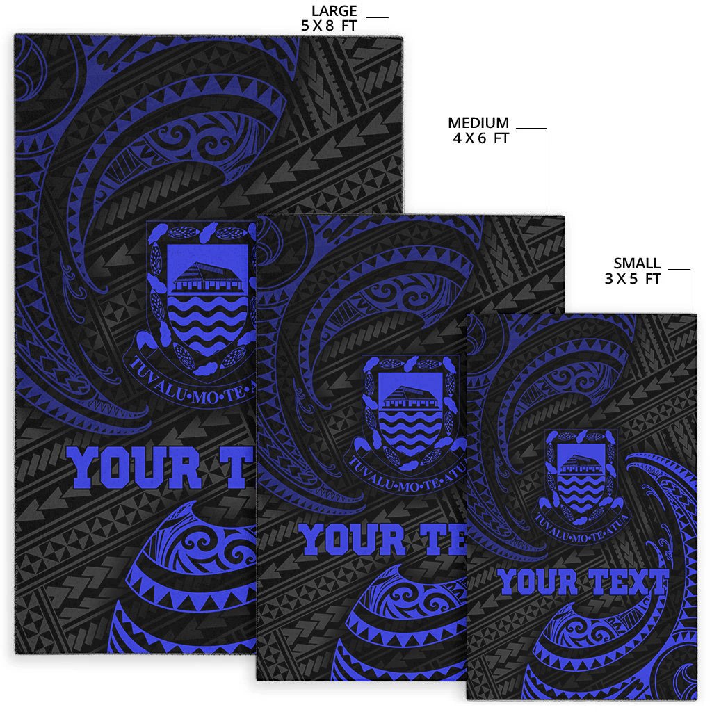 Tuvalu Polynesian Custom Personalised Area Rug - Blue Tribal Wave