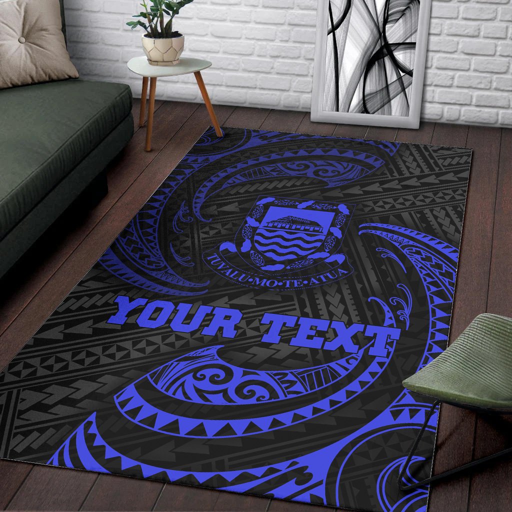 Tuvalu Polynesian Custom Personalised Area Rug - Blue Tribal Wave