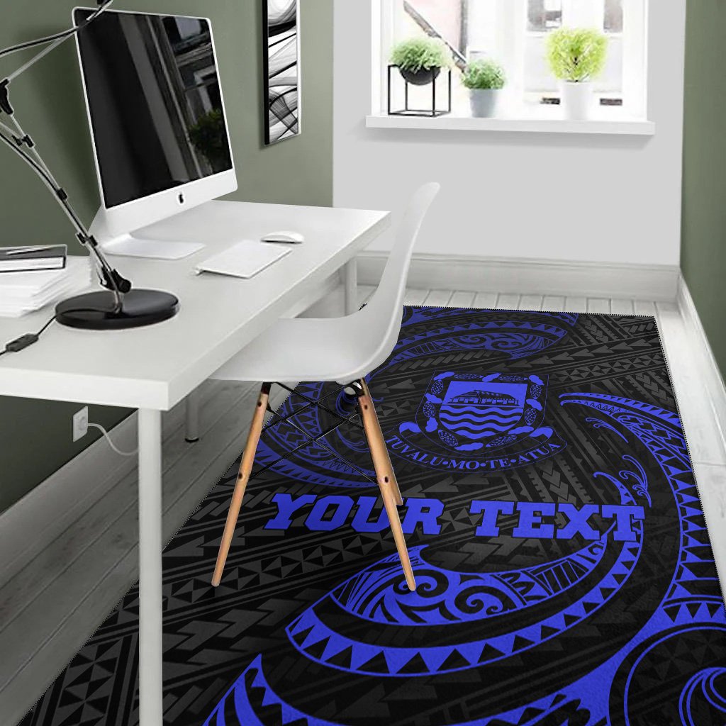 Tuvalu Polynesian Custom Personalised Area Rug - Blue Tribal Wave