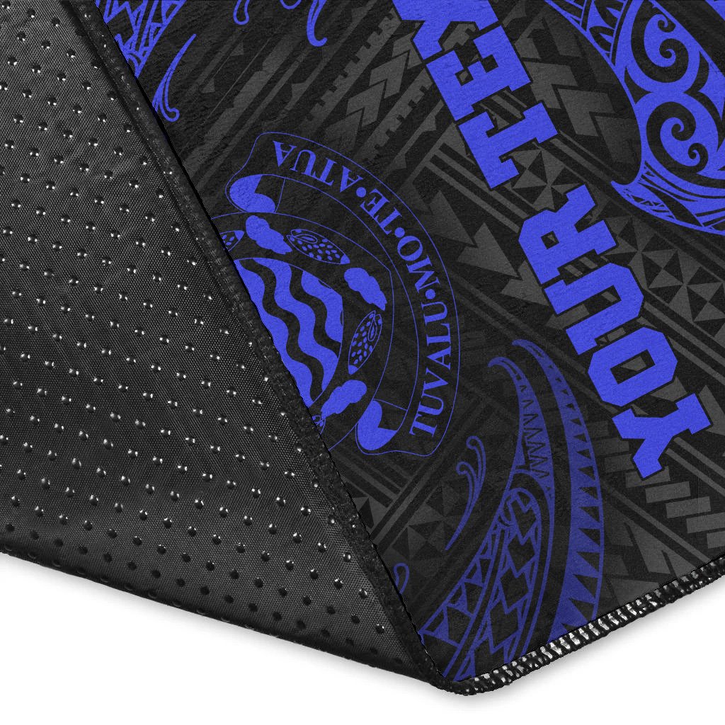 Tuvalu Polynesian Custom Personalised Area Rug - Blue Tribal Wave