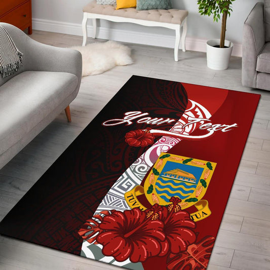 Tuvalu Polynesian Custom Personalised Area Rug - Coat Of Arm With Hibiscus