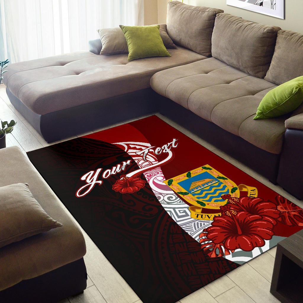 Tuvalu Polynesian Custom Personalised Area Rug - Coat Of Arm With Hibiscus