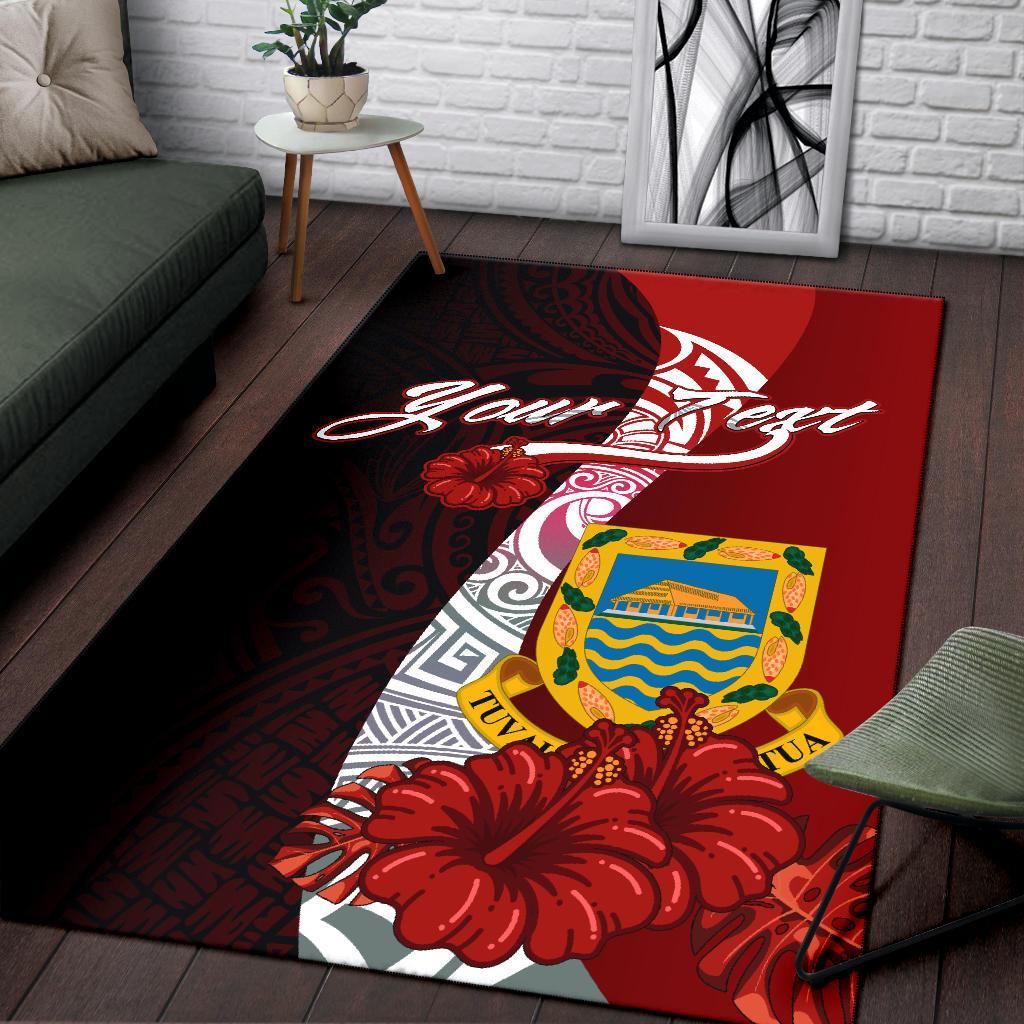 Tuvalu Polynesian Custom Personalised Area Rug - Coat Of Arm With Hibiscus