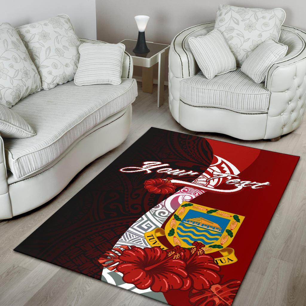 Tuvalu Polynesian Custom Personalised Area Rug - Coat Of Arm With Hibiscus
