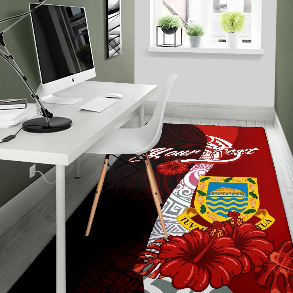 Tuvalu Polynesian Custom Personalised Area Rug - Coat Of Arm With Hibiscus