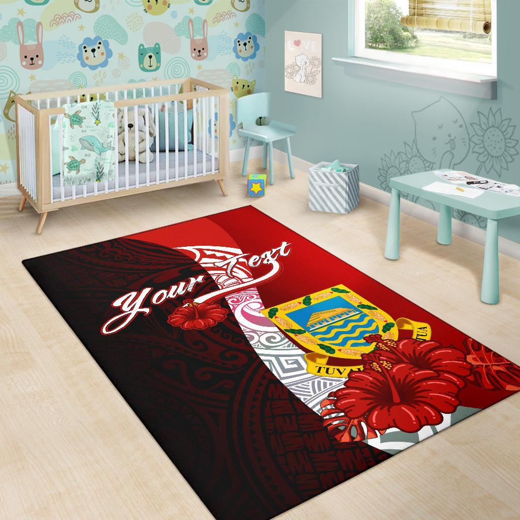 Tuvalu Polynesian Custom Personalised Area Rug - Coat Of Arm With Hibiscus