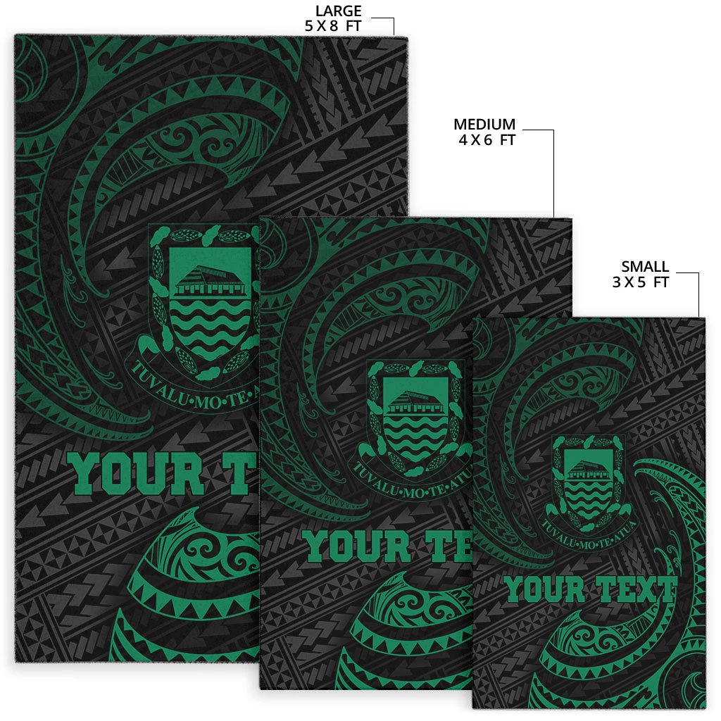 Tuvalu Polynesian Custom Personalised Area Rug - Green Tribal Wave