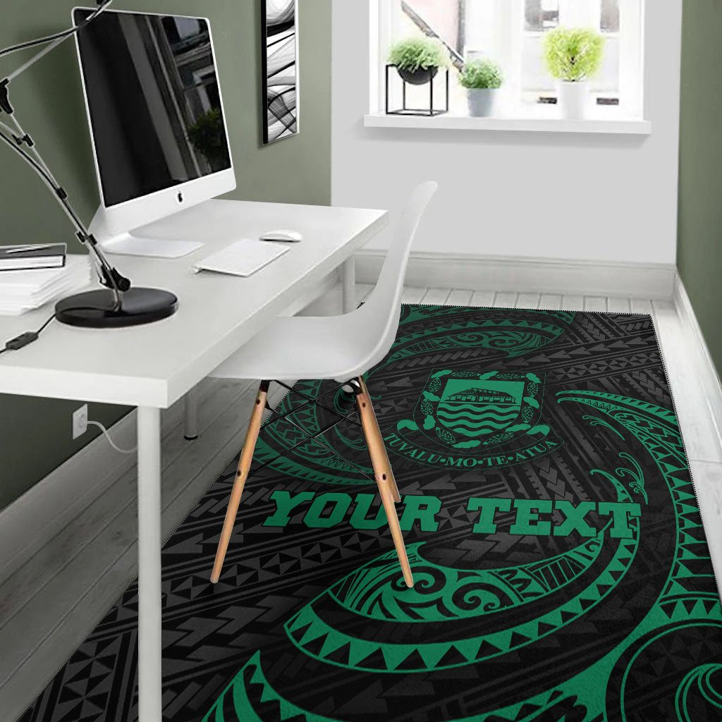 Tuvalu Polynesian Custom Personalised Area Rug - Green Tribal Wave