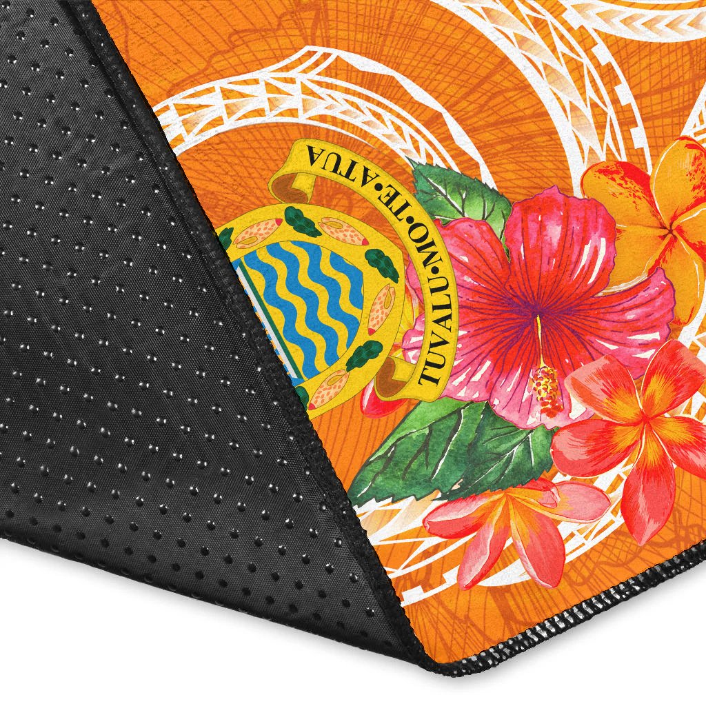 Tuvalu Polynesian Custom Personalised Area Rug - Orange Floral With Seal