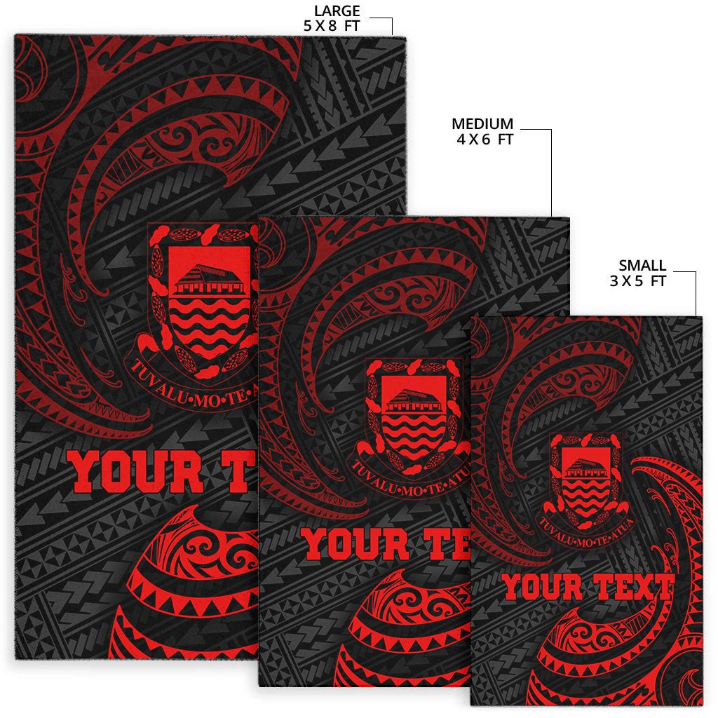 Tuvalu Polynesian Custom Personalised Area Rug - Red Tribal Wave