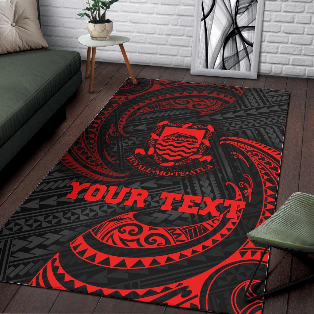 Tuvalu Polynesian Custom Personalised Area Rug - Red Tribal Wave