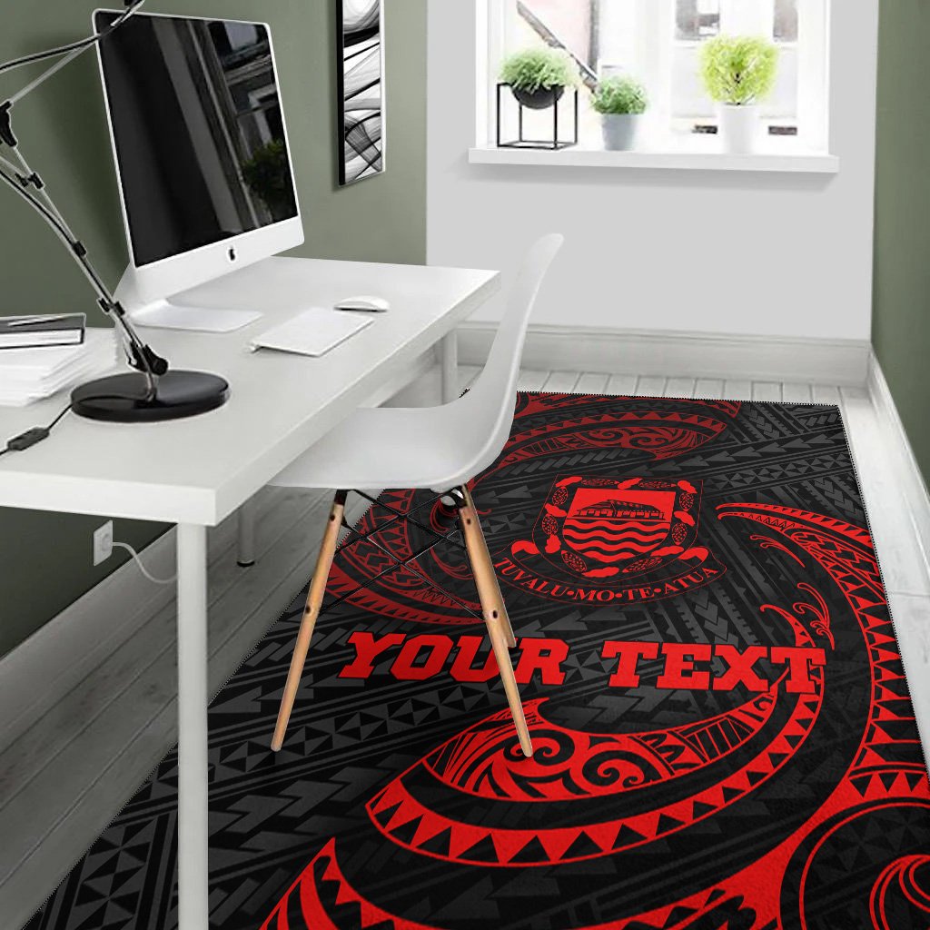 Tuvalu Polynesian Custom Personalised Area Rug - Red Tribal Wave
