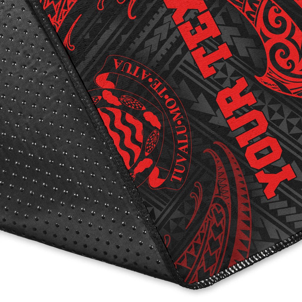 Tuvalu Polynesian Custom Personalised Area Rug - Red Tribal Wave