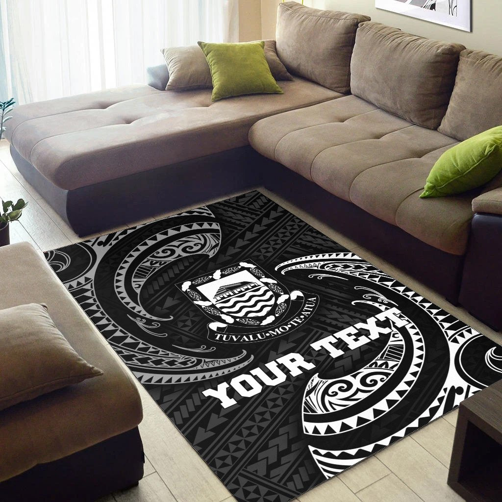 Tuvalu Polynesian Custom Personalised Area Rug - White Tribal Wave