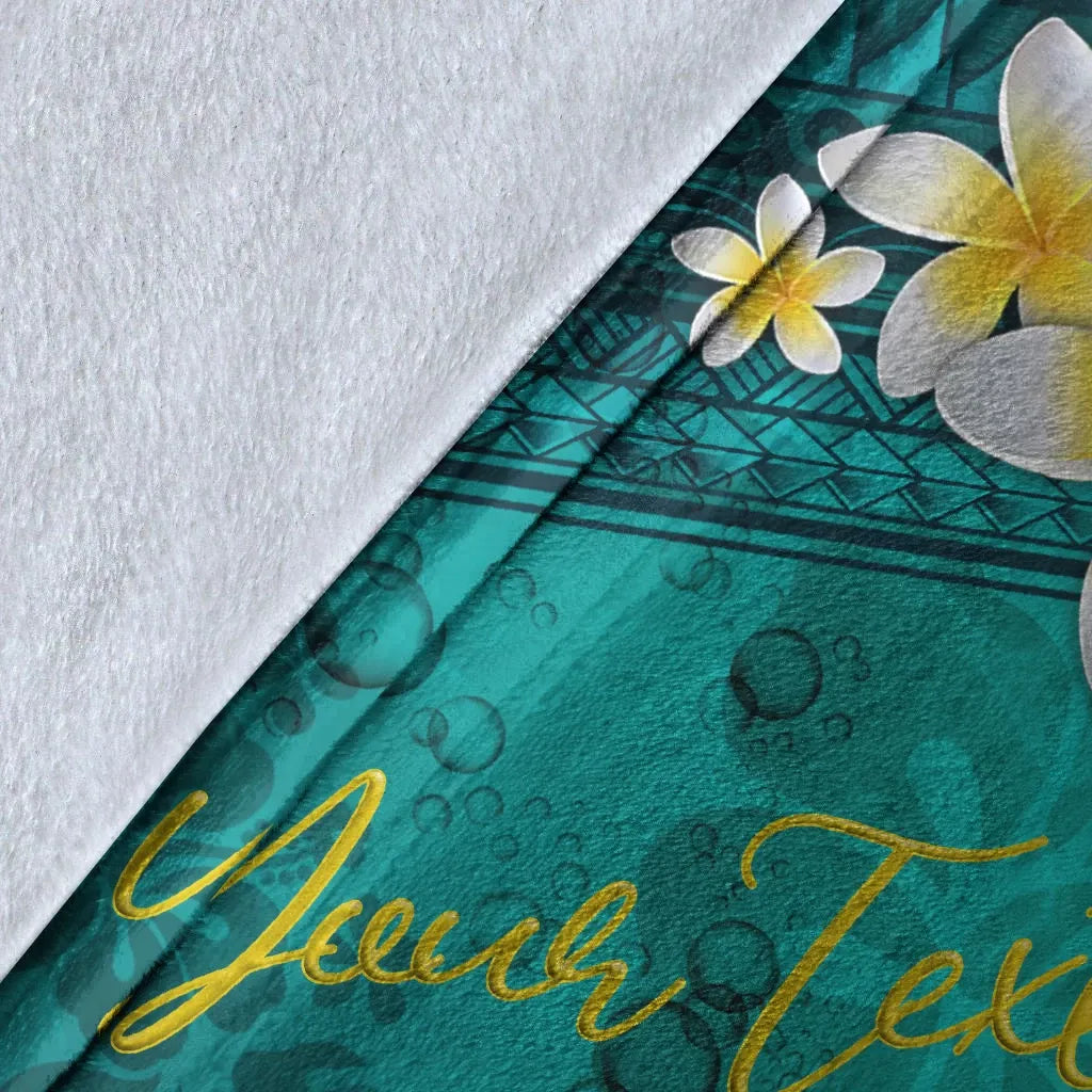Tuvalu Polynesian Custom Personalised Blanket - Plumeria With Blue Ocean