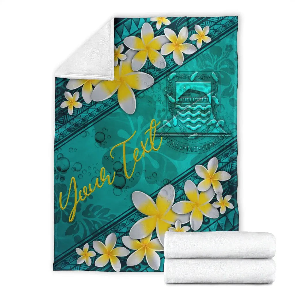 Tuvalu Polynesian Custom Personalised Blanket - Plumeria With Blue Ocean