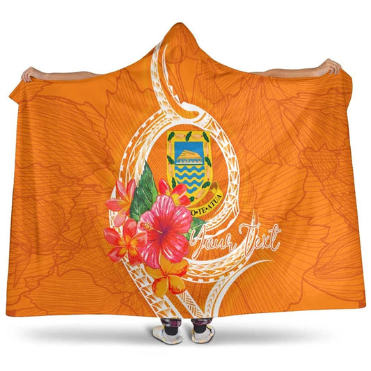 Tuvalu Polynesian Custom Personalised Hooded Blanket - Orange Floral With Seal