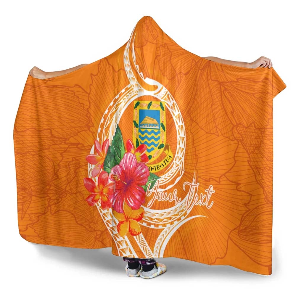 Tuvalu Polynesian Custom Personalised Hooded Blanket - Orange Floral With Seal
