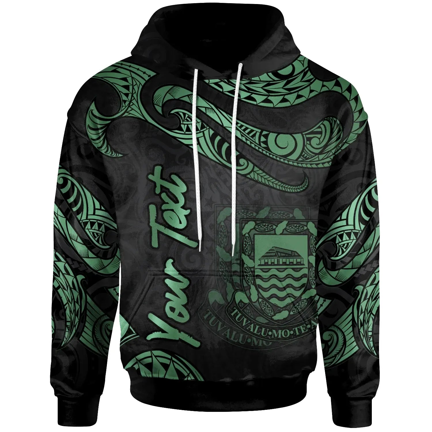 Tuvalu Polynesian Custom Personalised Hoodie - Poly Tattoo Green Version
