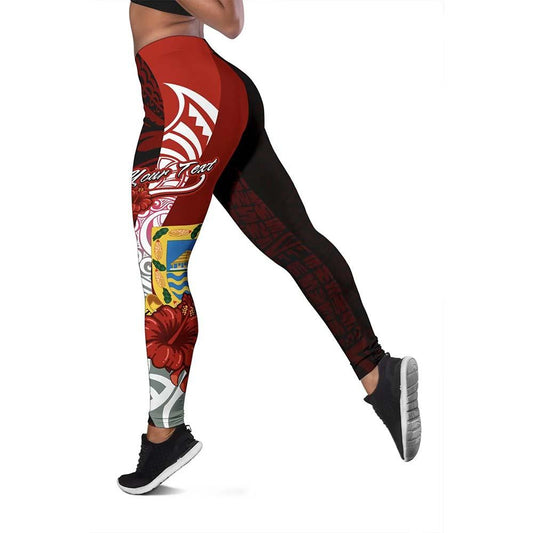 Tuvalu Polynesian Custom Personalised Legging  - Coat Of Arm With Hibiscus