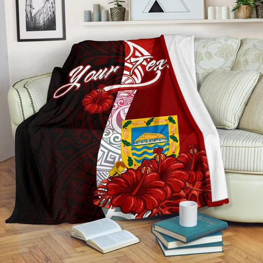Tuvalu Polynesian Custom Personalised Premium Blanket - Coat Of Arm With Hibiscus