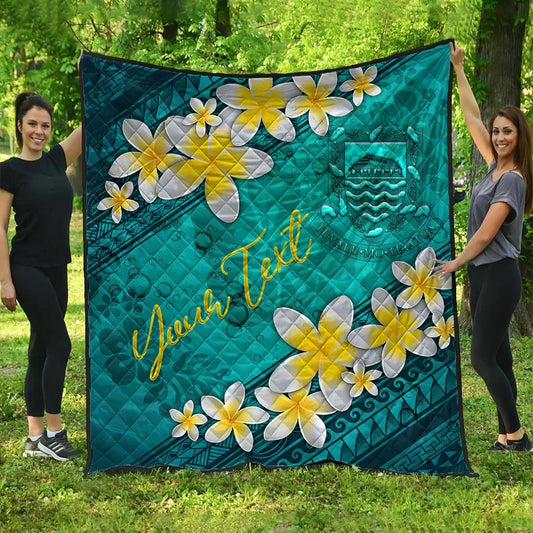 Tuvalu Polynesian Custom Personalised Quilt - Plumeria With Blue Ocean