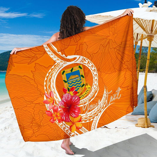 Tuvalu Polynesian Custom Personalised Sarong - Orange Floral With Seal