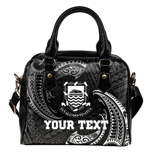 Tuvalu Polynesian Custom Personalised Shoulder Handbag - White Tribal Wave