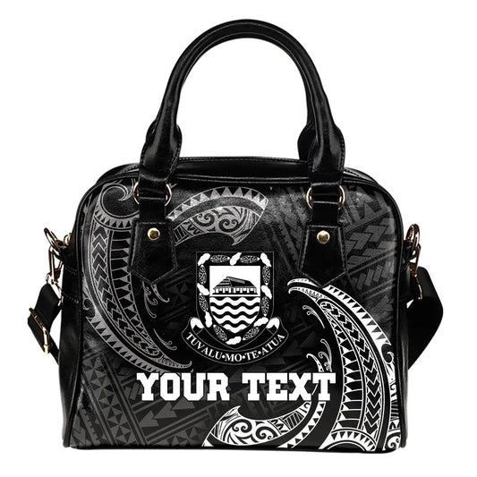 Tuvalu Polynesian Custom Personalised Shoulder Handbag - White Tribal Wave