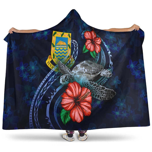 Tuvalu Polynesian Hooded Blanket - Blue Turtle Hibiscus